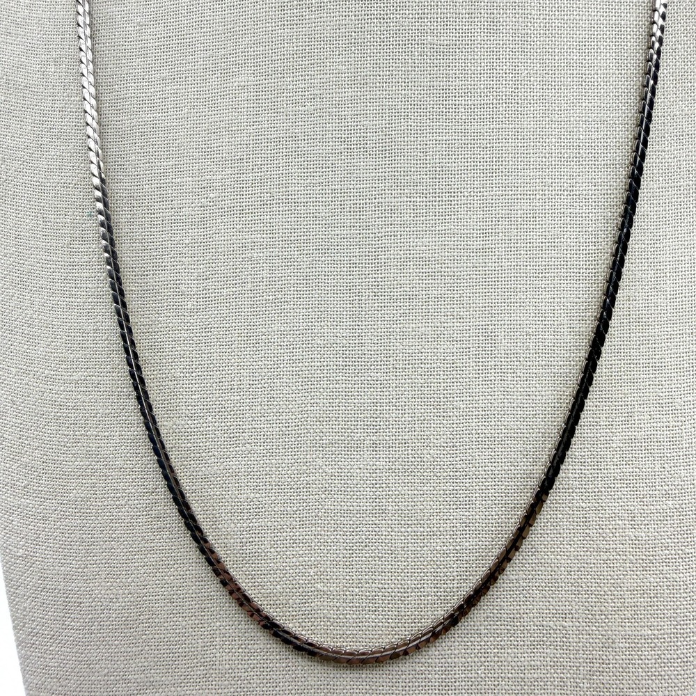 Sleek Silver Tone Herringbone Chain Necklace Minimalist Layering Essential Gift